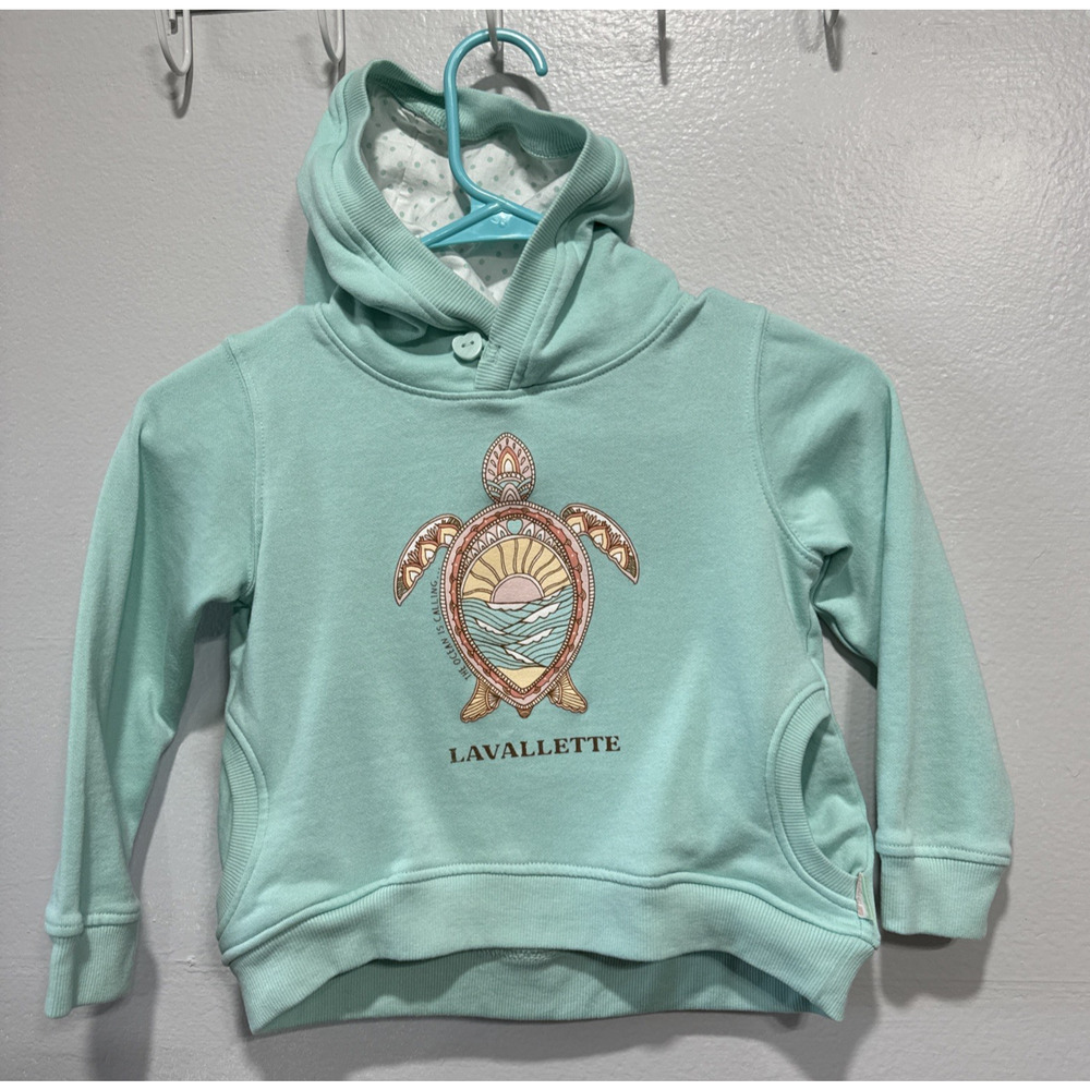 Earth Nymph Girls Aqua Hooded Sweatshirt Lavallette Turtle Hoodie Size 5/6